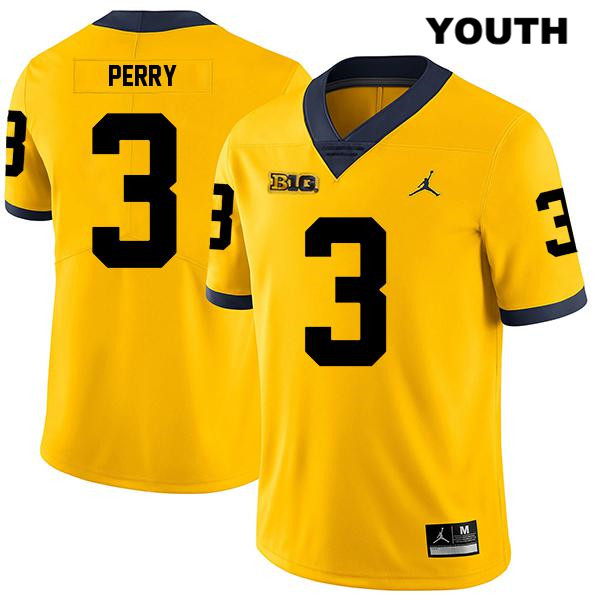 Youth NCAA Michigan Wolverines Jalen Perry #3 Yellow Jordan Brand Authentic Stitched Legend Football College Jersey YH25T26FK